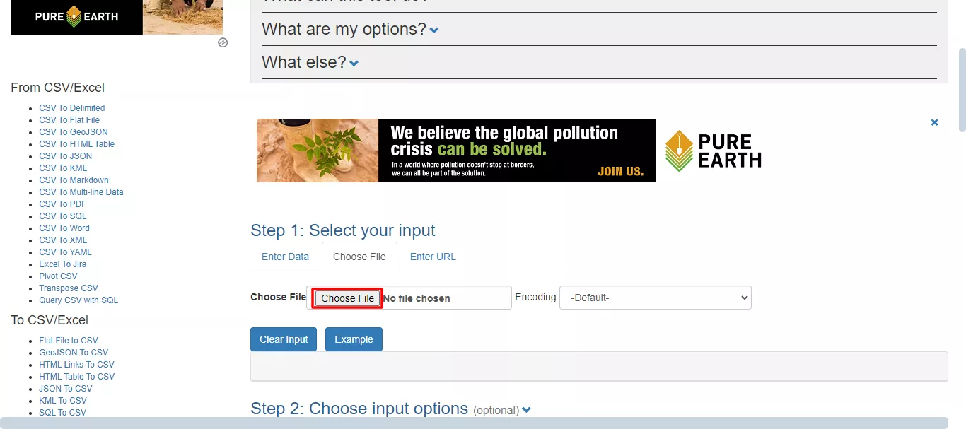 upload your csv file to convertcsv