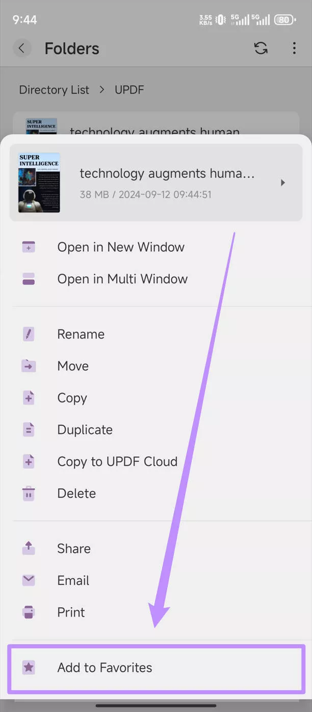 Add PDF to Favorites with updf android