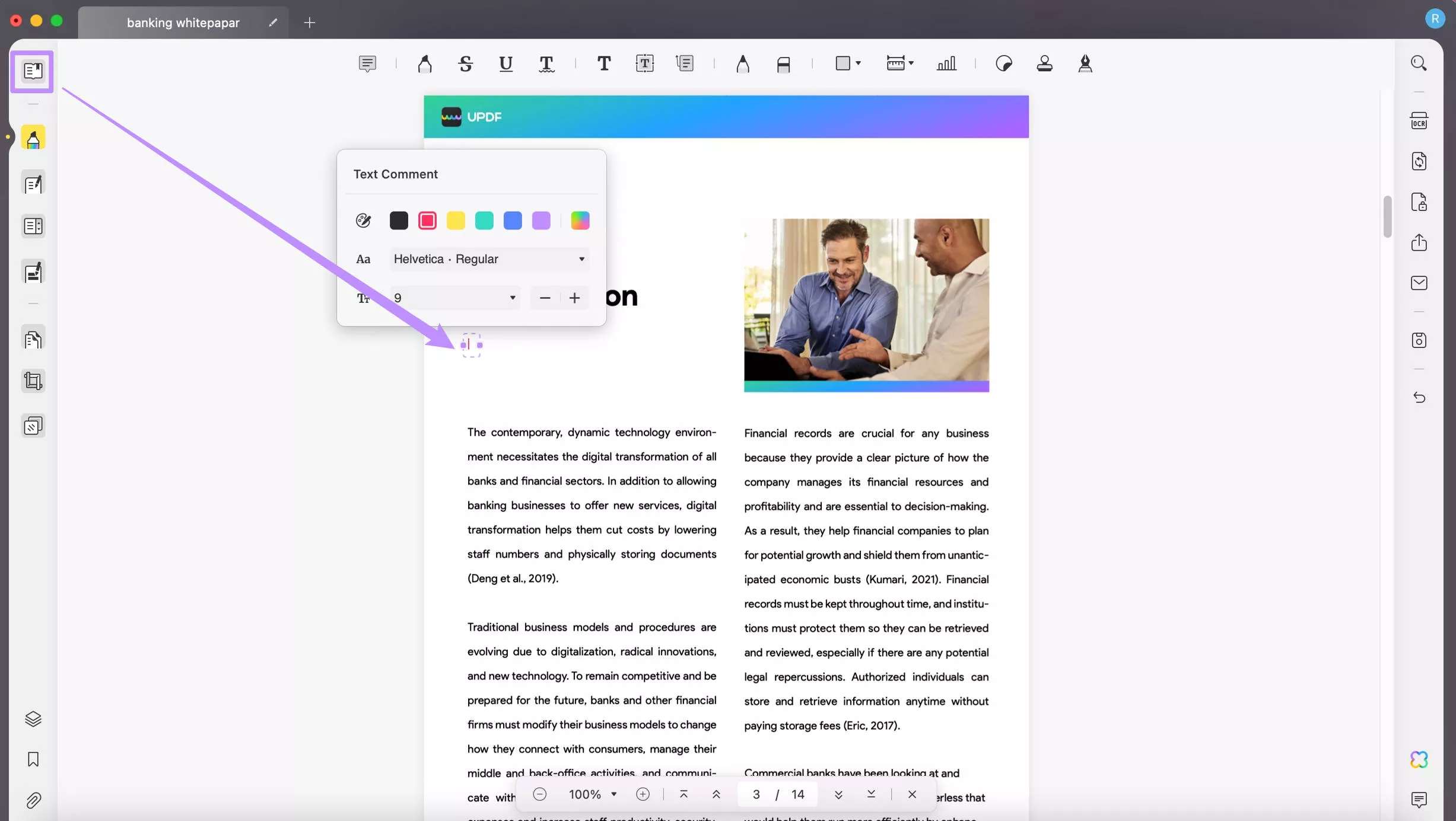 Dubbelklik op de linkermuisknop om tekstcommentaar toe te voegen op Mac