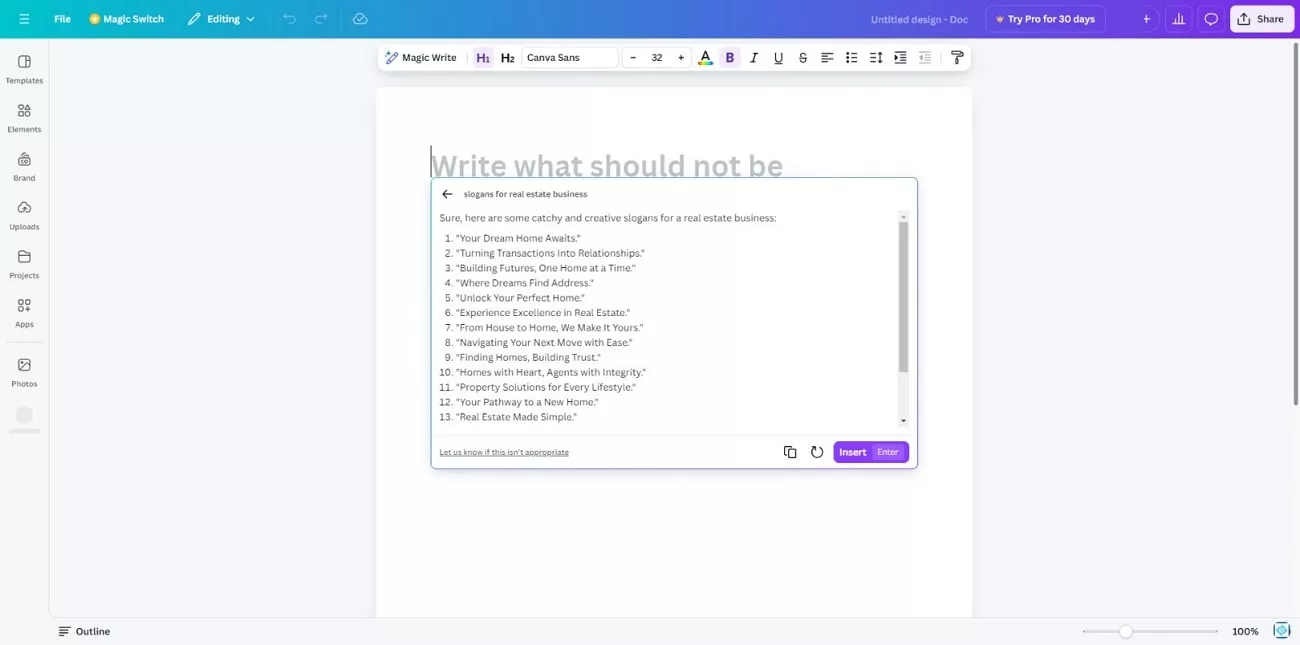 review results of canva slogan generator