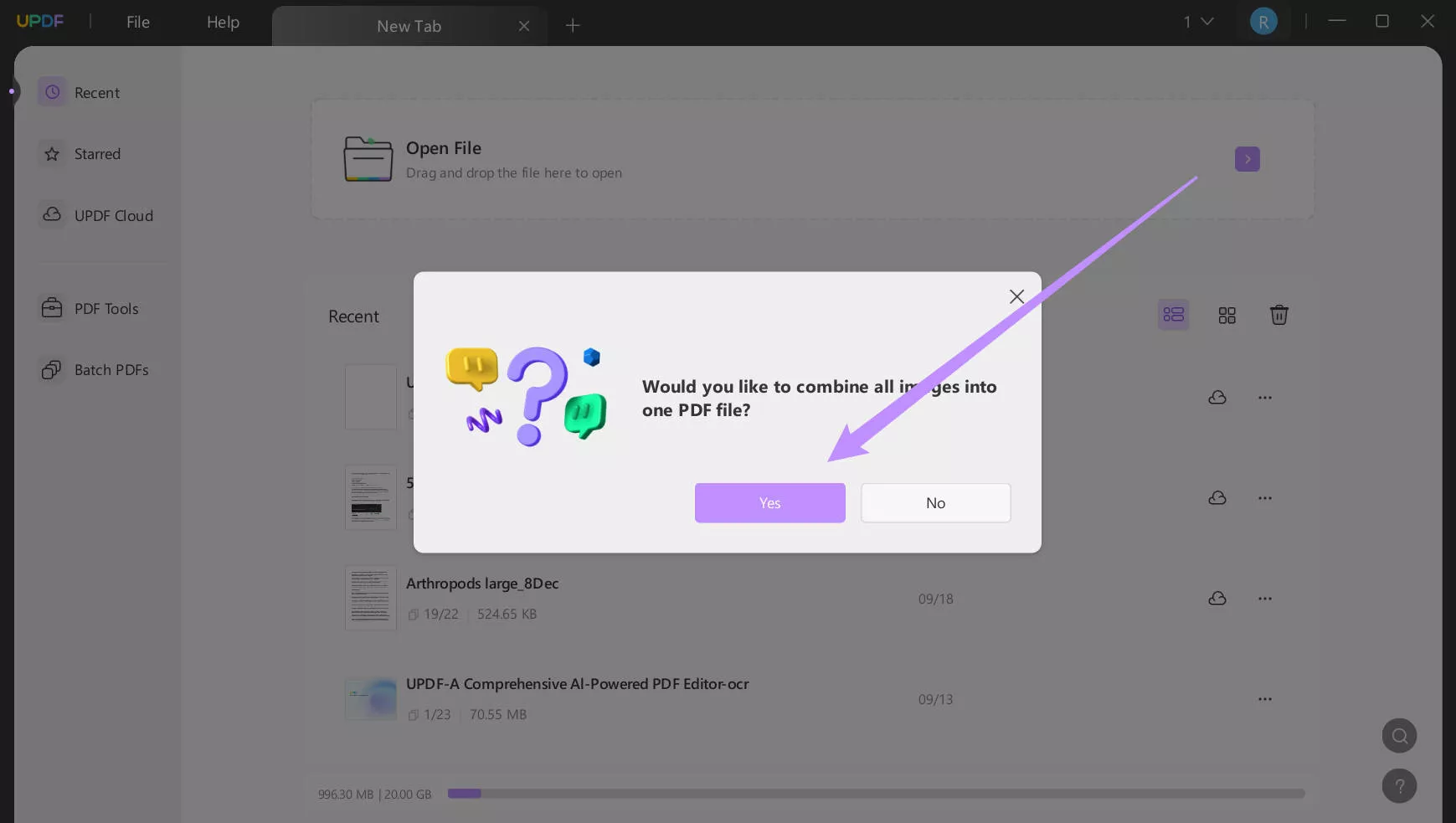 drag and drop the image files into updf windows interface