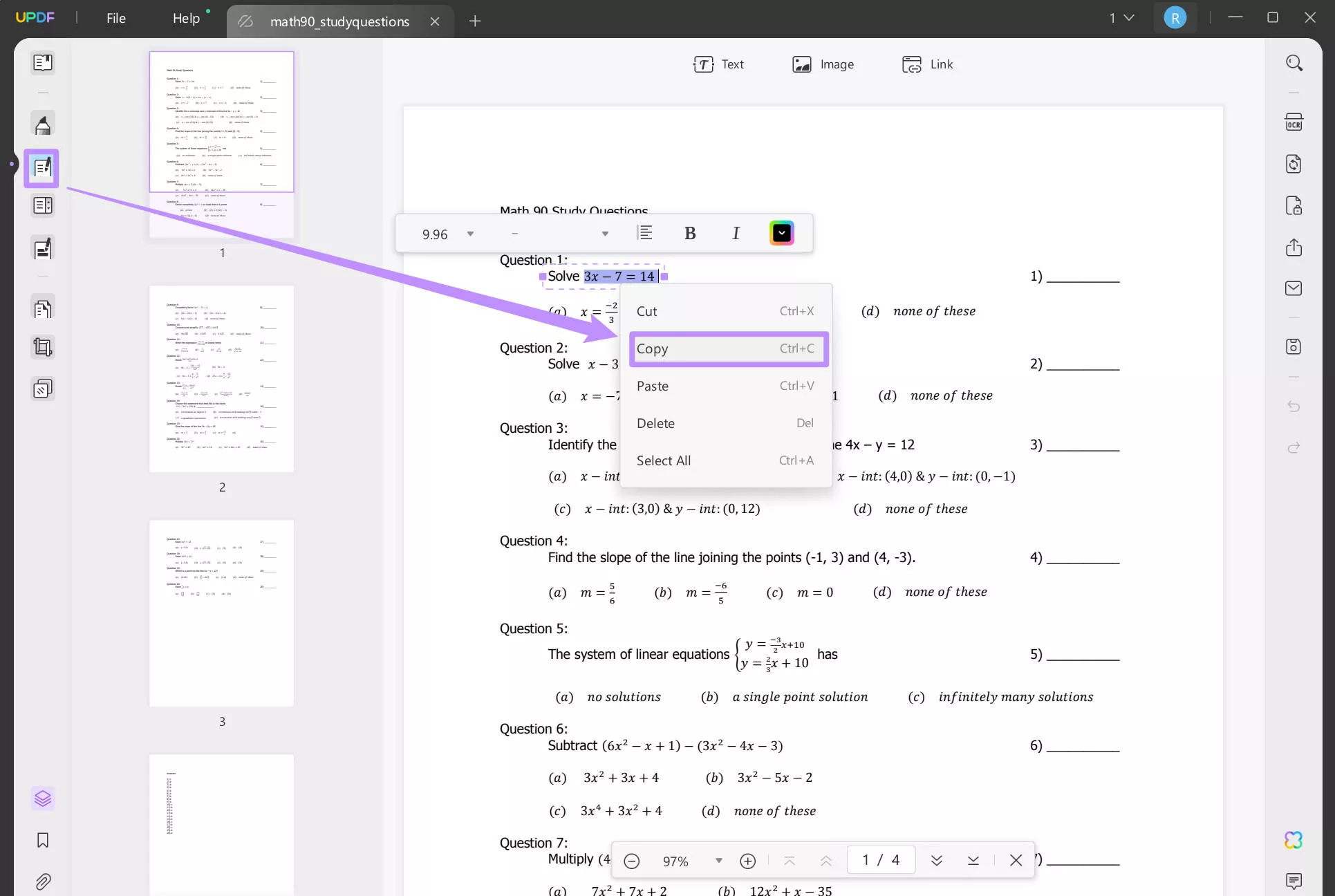 kliknutím pravým tlačítkem na rovnici ji zkopírujte do updf