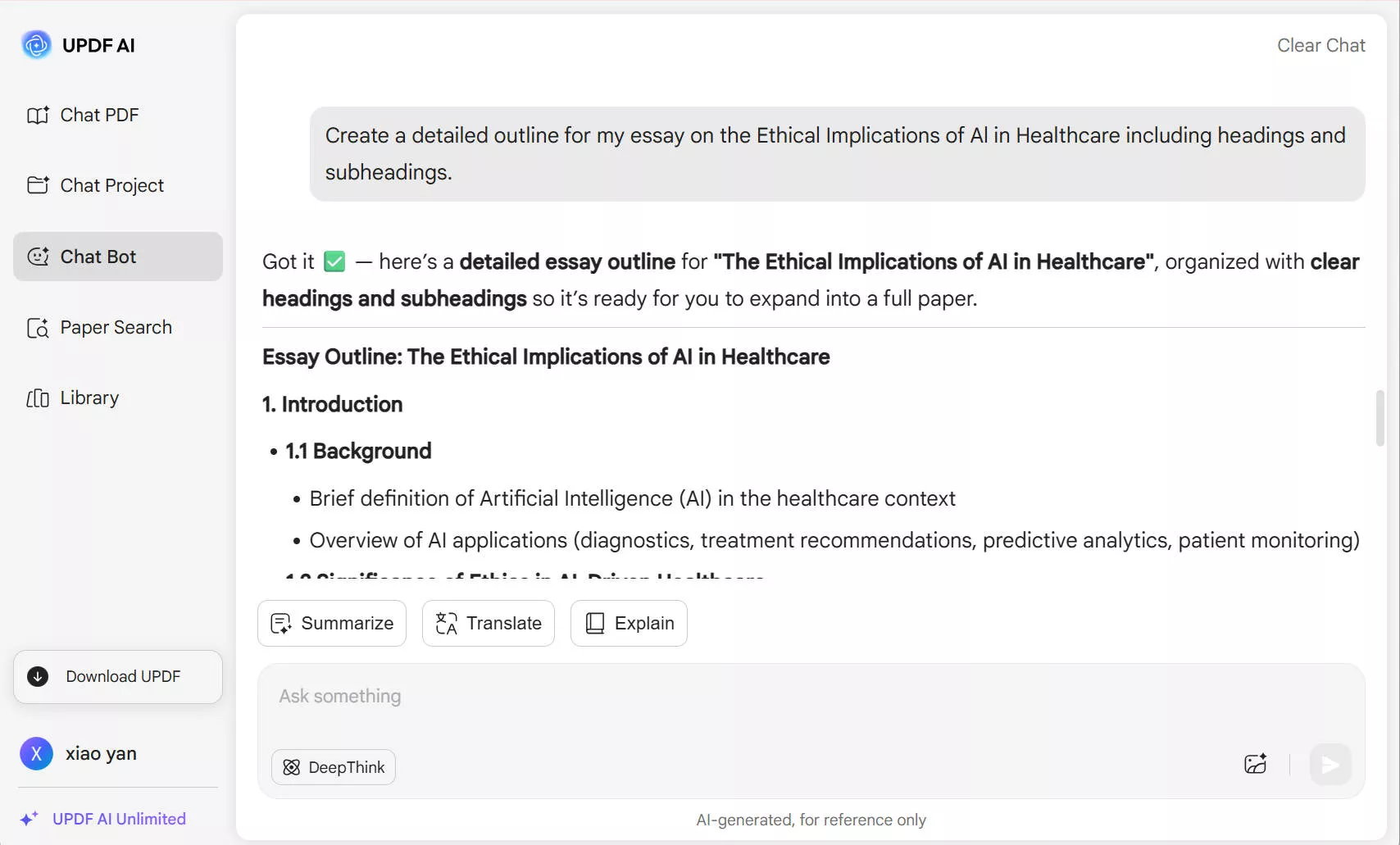 creating an outline with updf ai