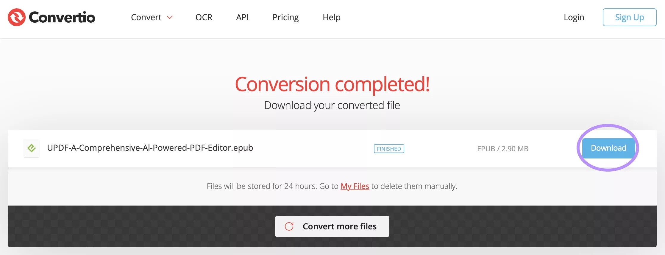 download the converted epub with convertio