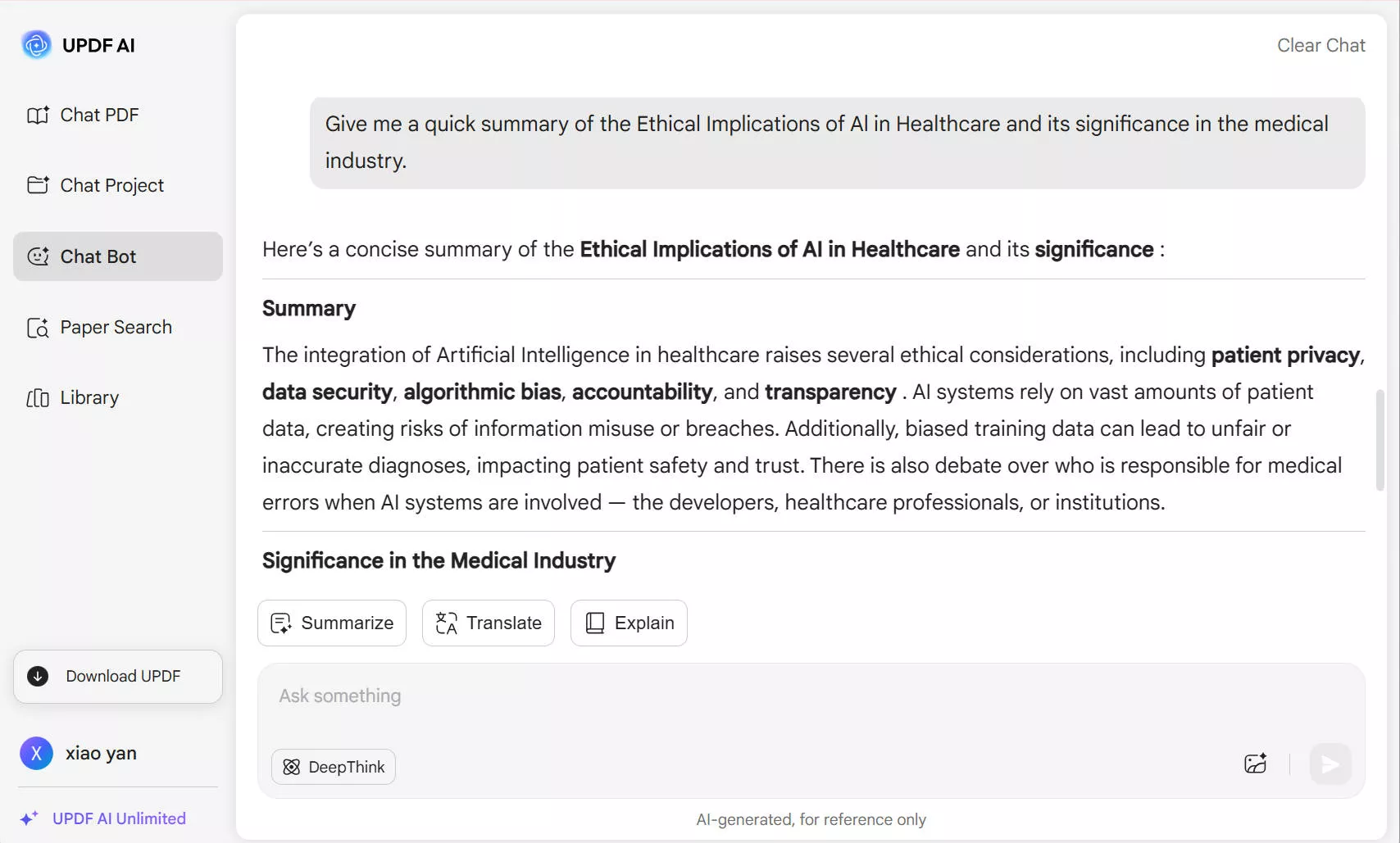 researching with updf ai