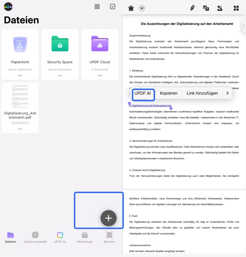 Datei hinzufügen und auf UPDF AI zugreifen