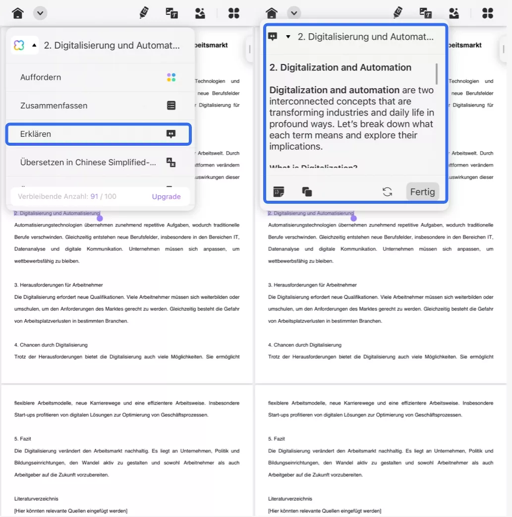 Erklärung generieren und kopieren