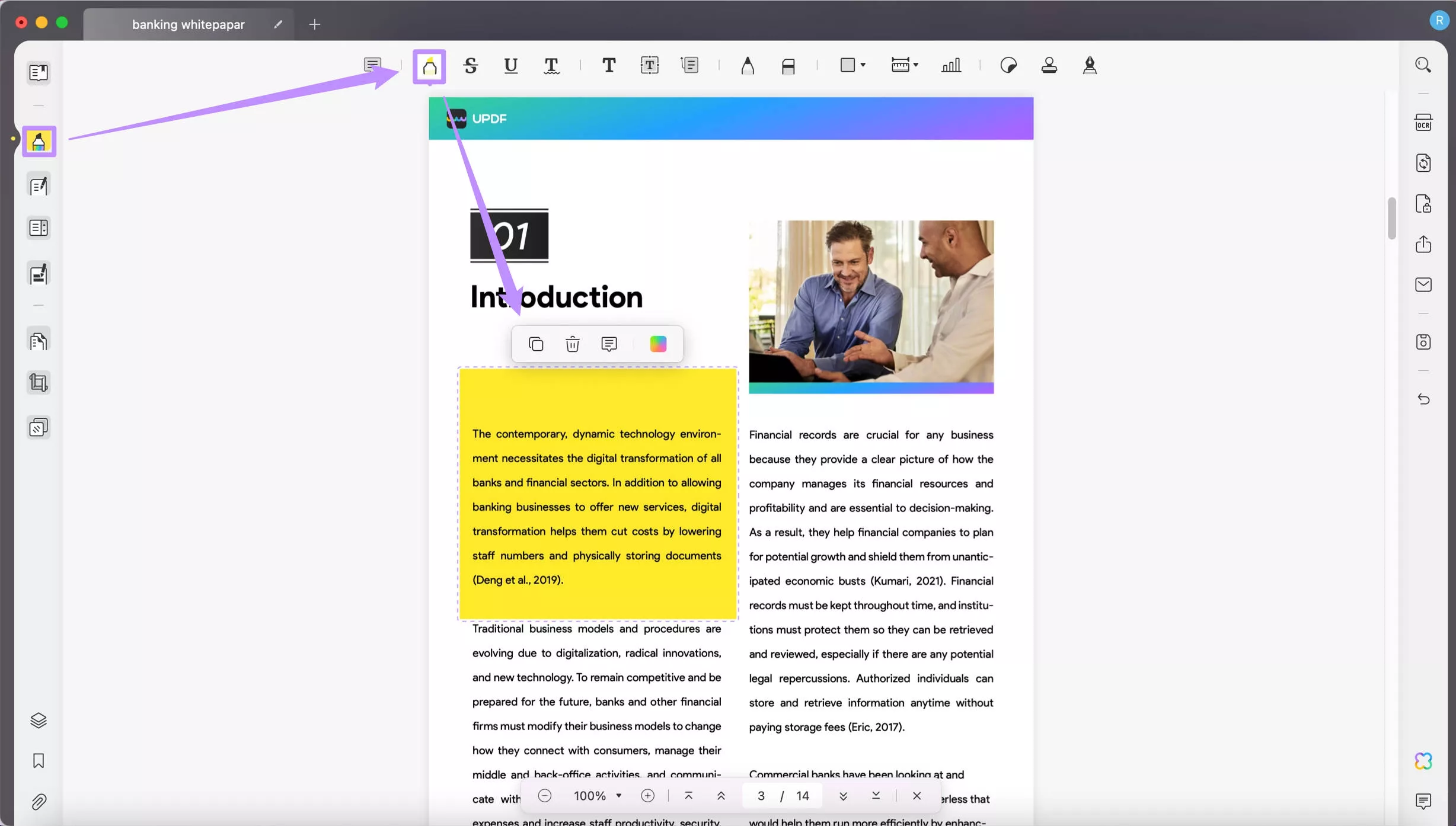 Markeer een gebied in PDF met UPDF op Mac