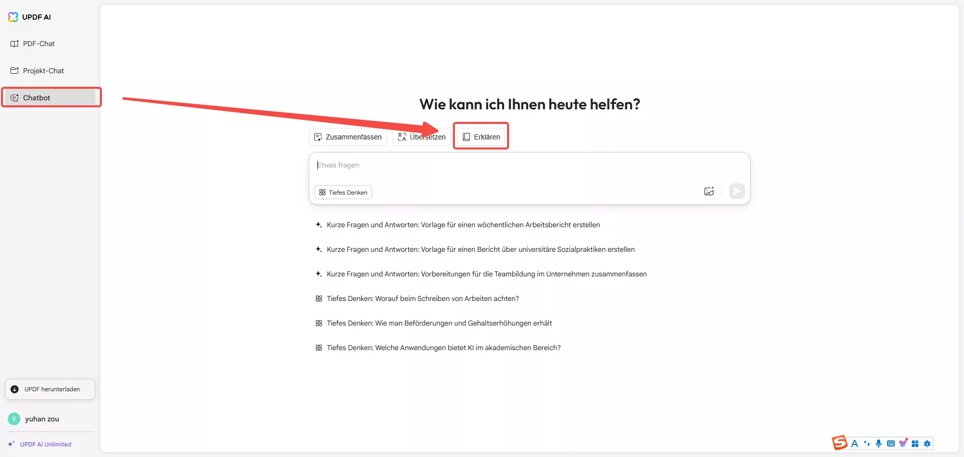 Eingabeaufforderung im Chatbot eingeben.