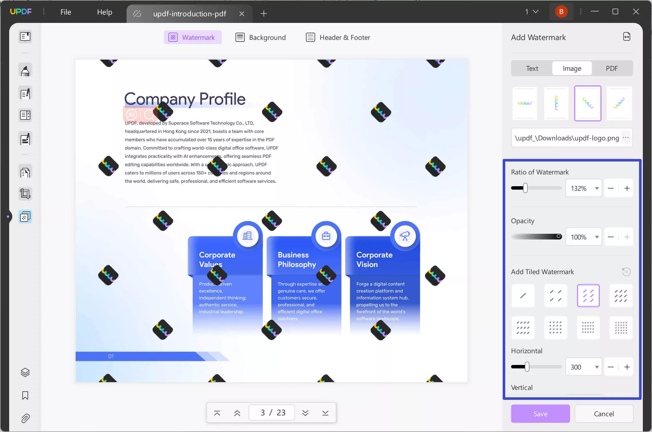 menambahkan tanda air gambar menggunakan UPDF