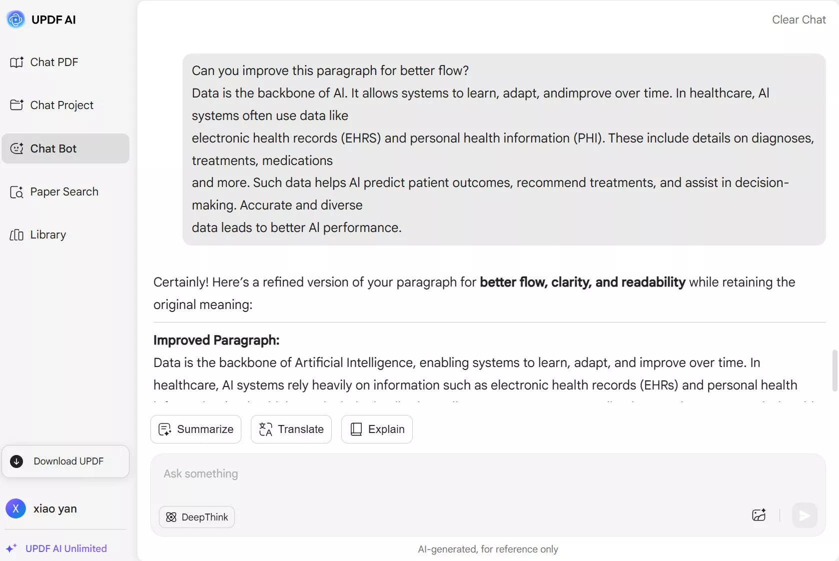 improving text with updf ai