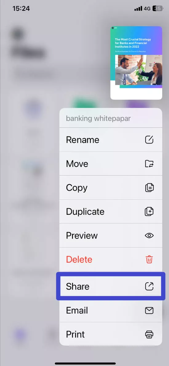 pressione e segure para compartilhar pdf updf iphone