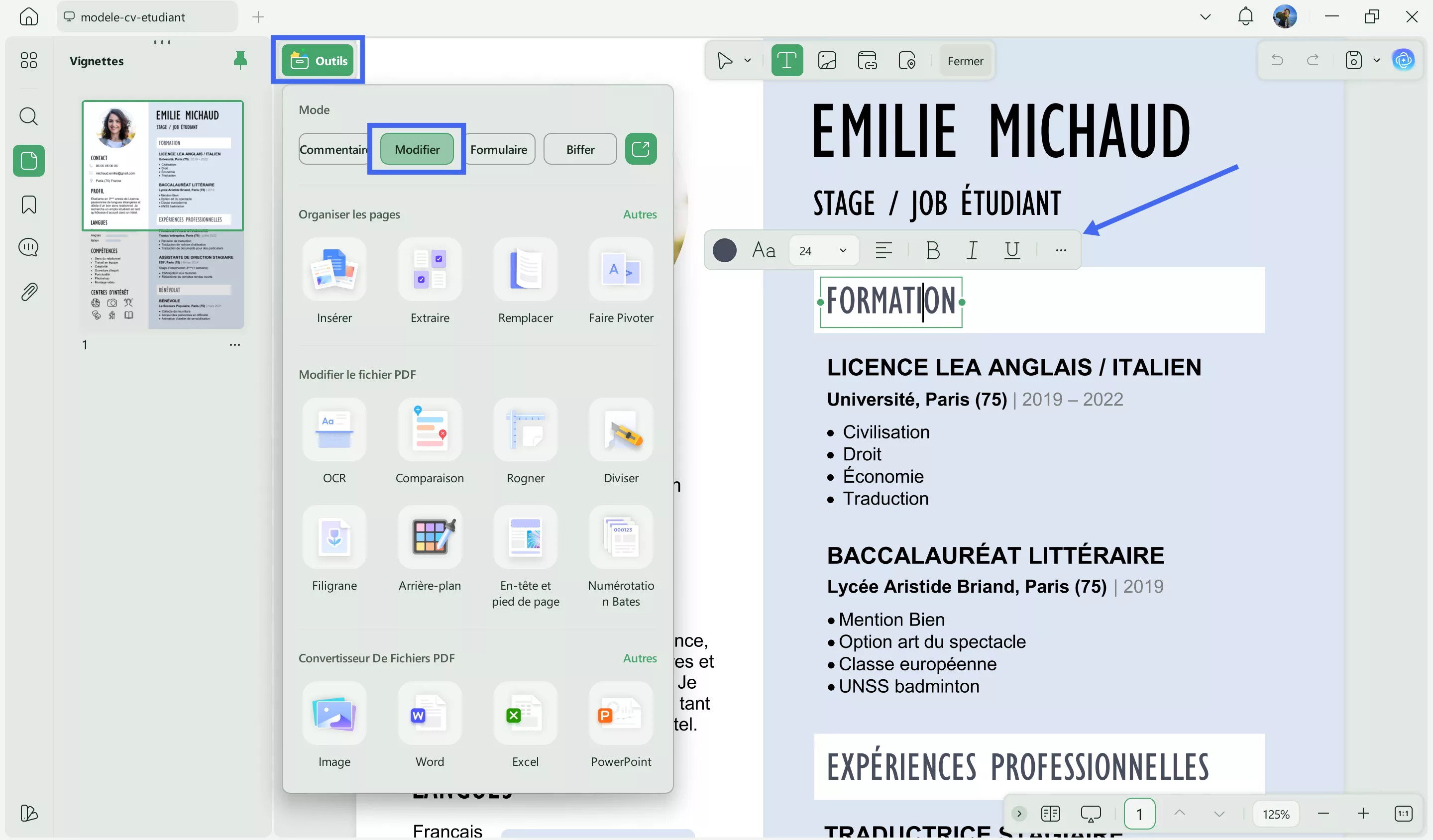 changer couleur texte pdf