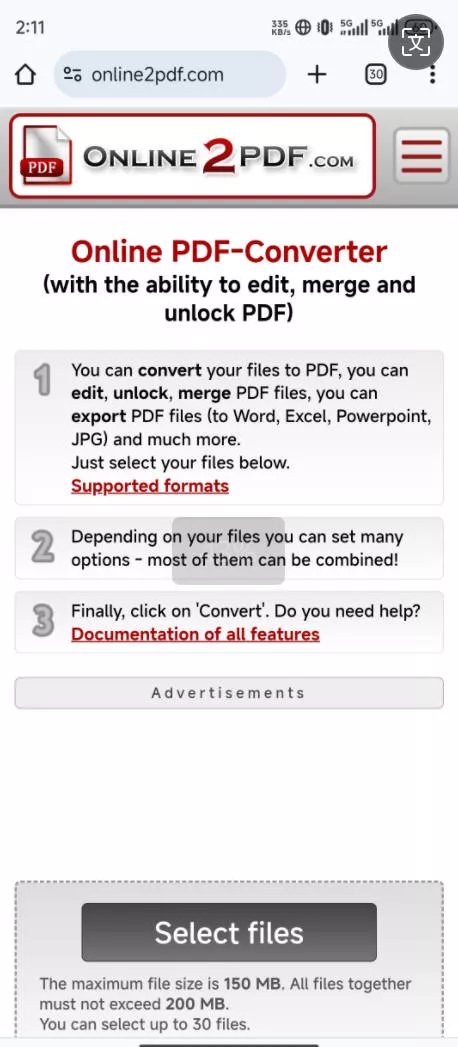 select the word file in online2pdf