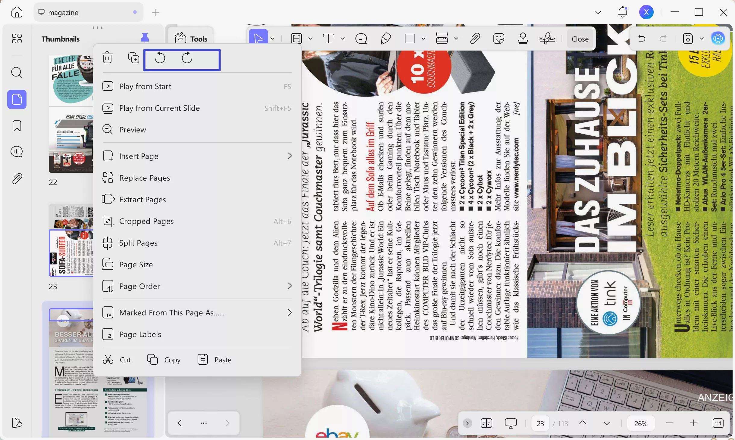use thumbnail to convert PDF from landscape to portrait with upd