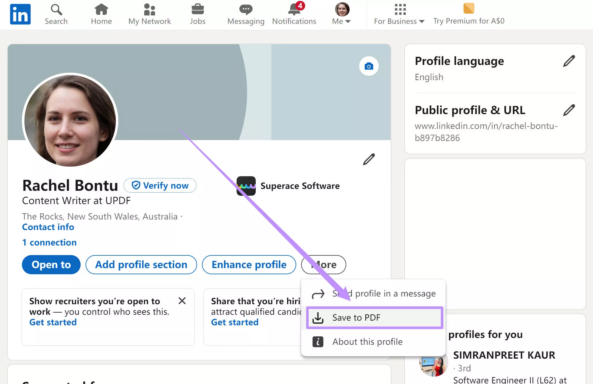 LinkedIn에 PDF로 저장