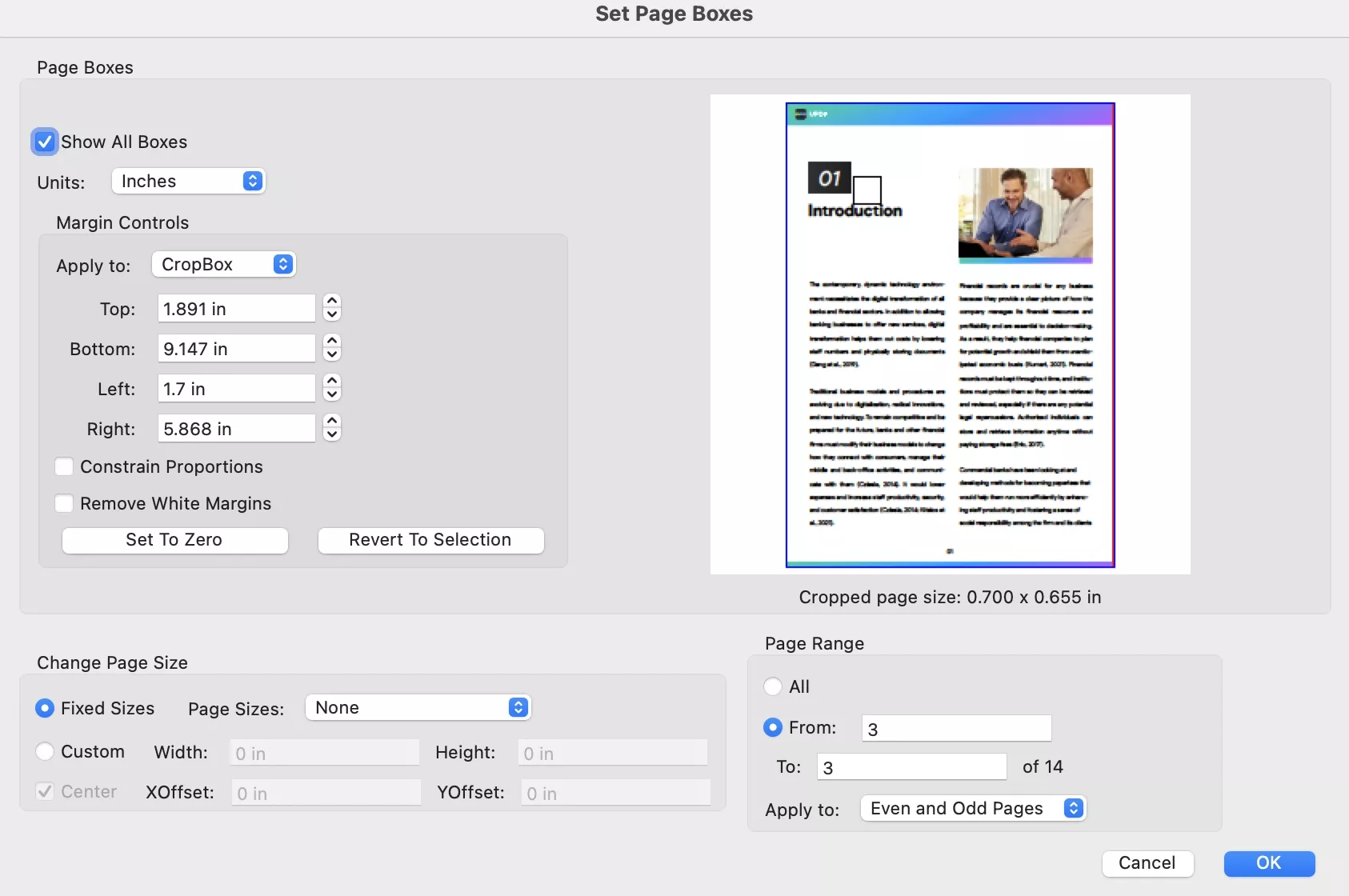 set page boxes in adobe