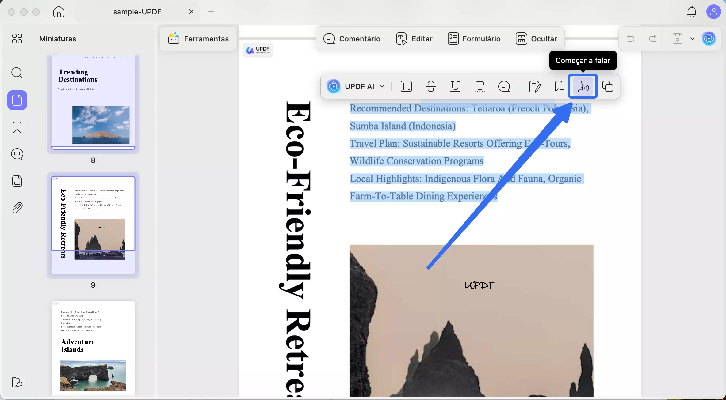começar a falar - transformar pdf em áudio grátis
