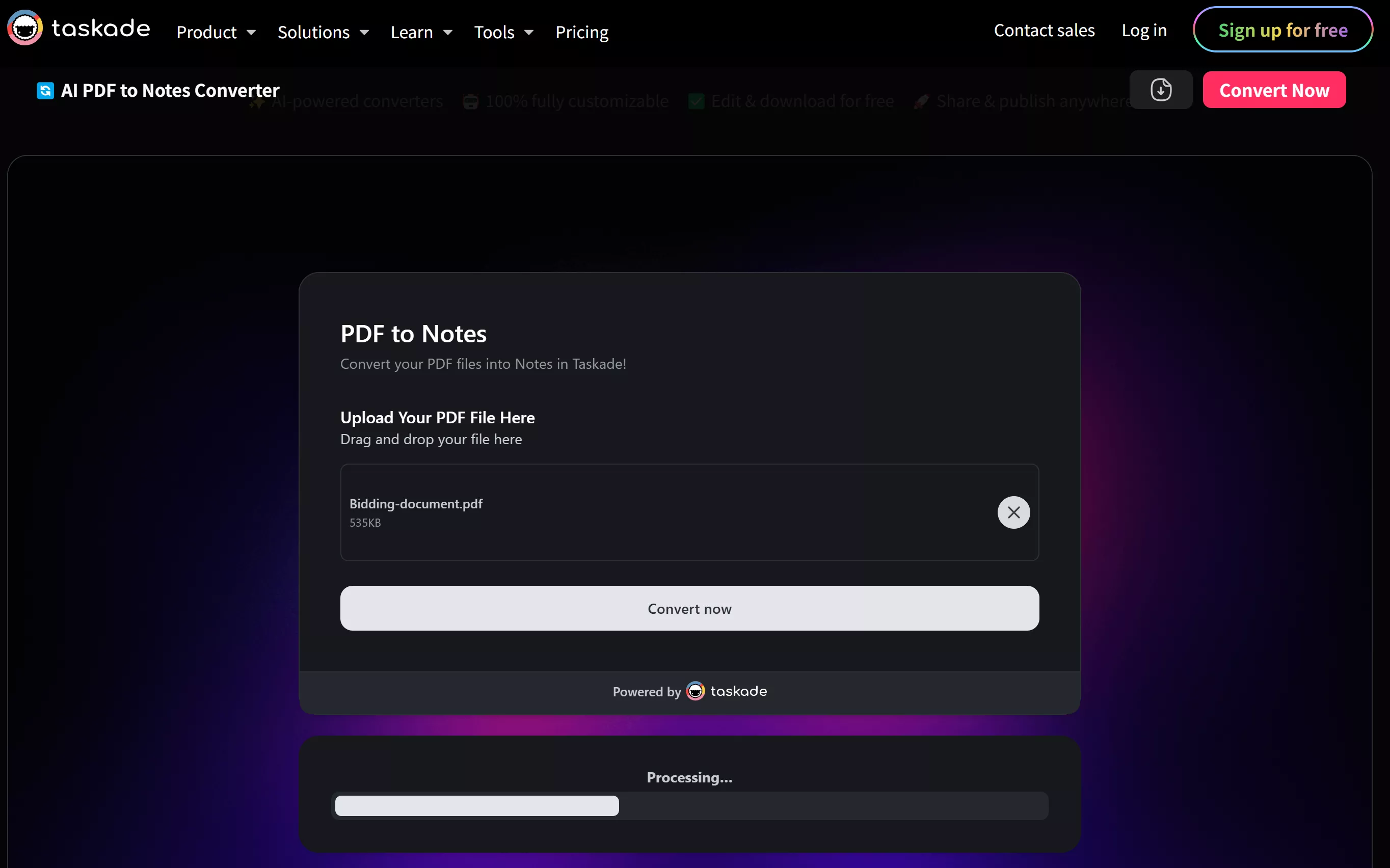 taskade pdf to note