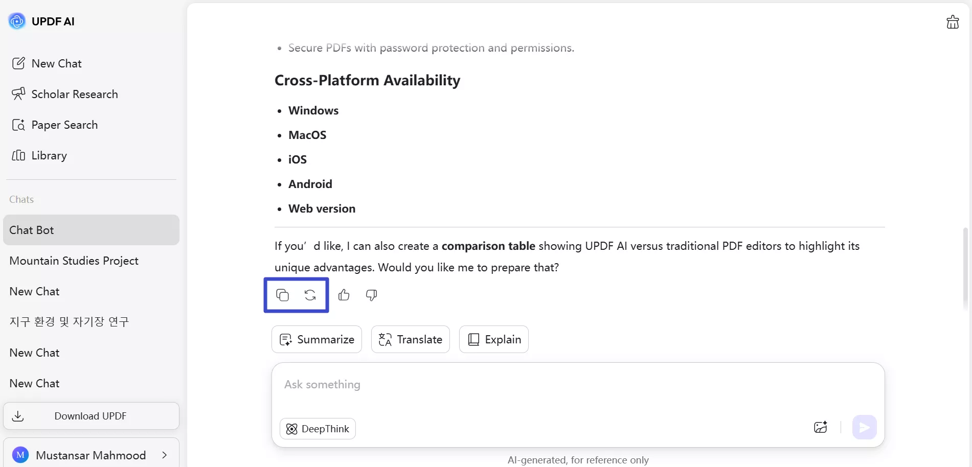 copy or regenerate explanation
