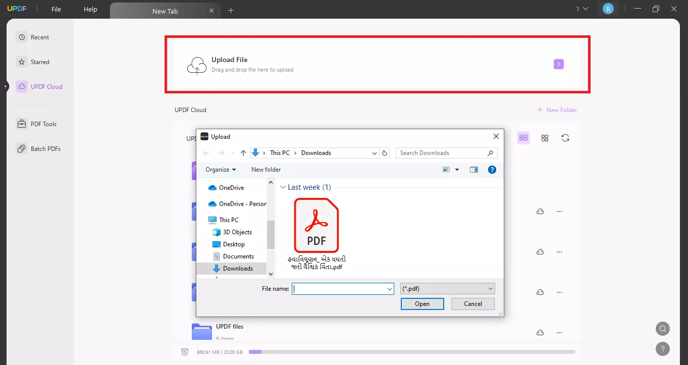 upload the pdf file to UPDF Cloud on Windows and Mac