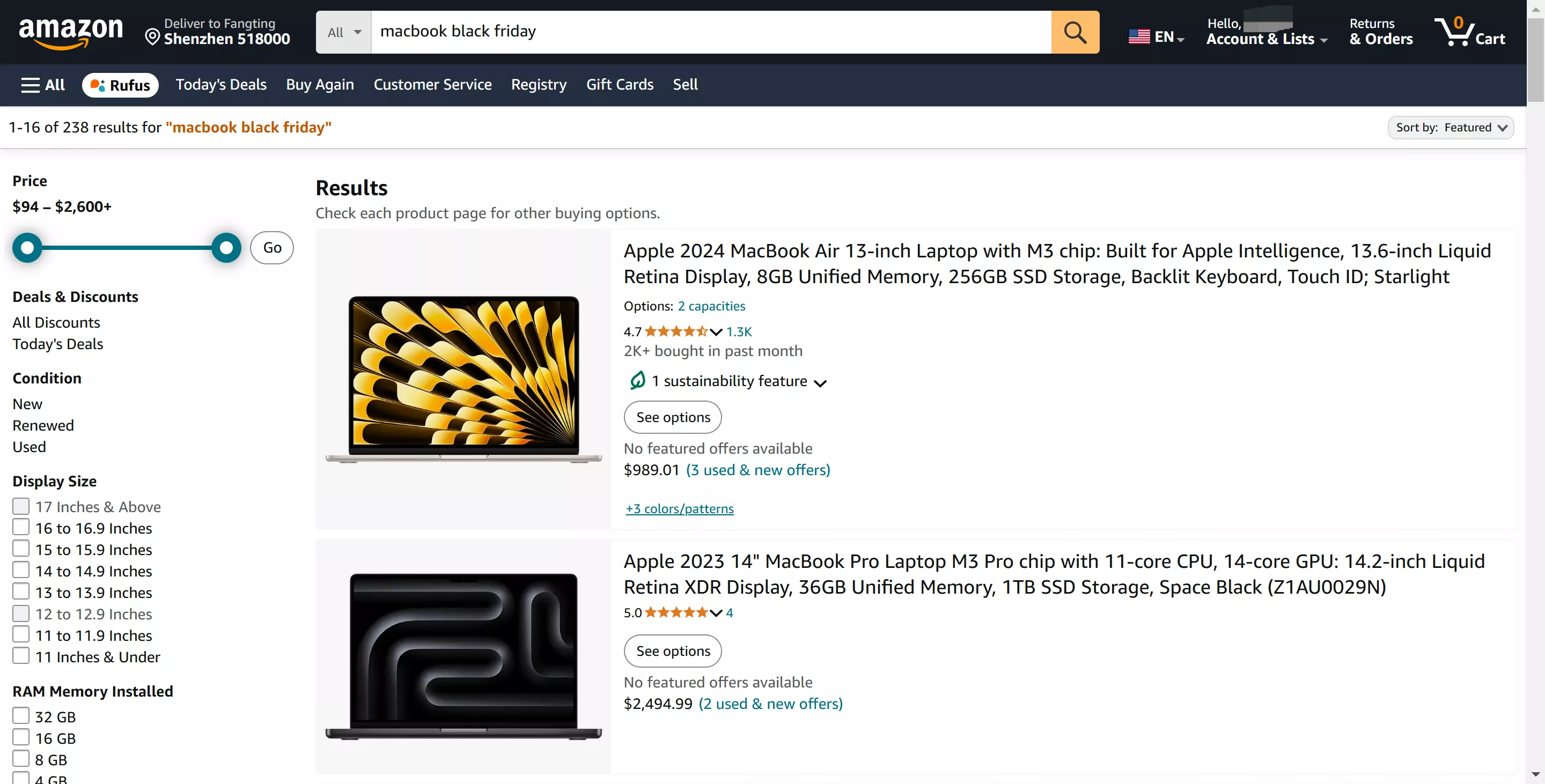 Black Friday Macbook deals - amazon