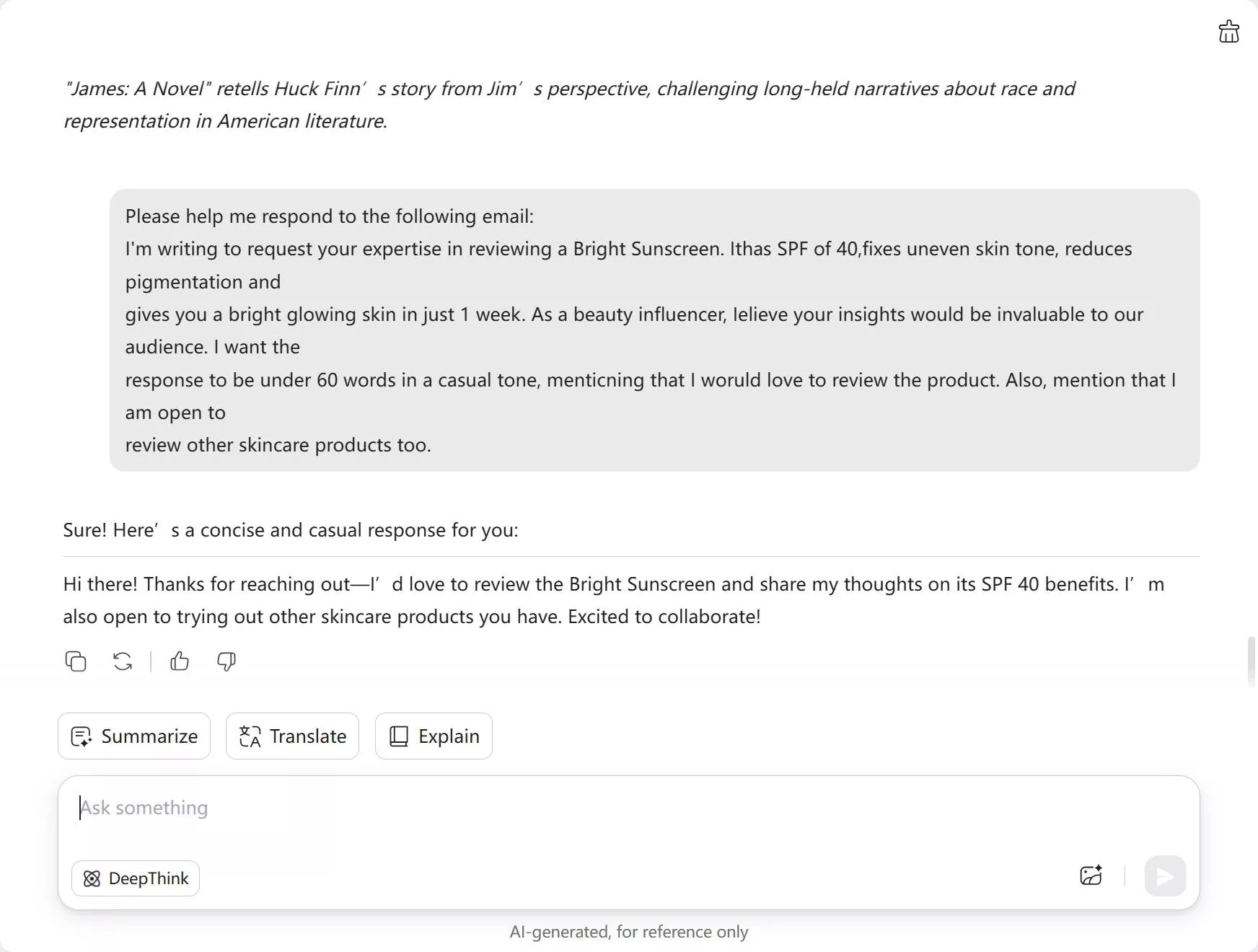 updf ai response for an email