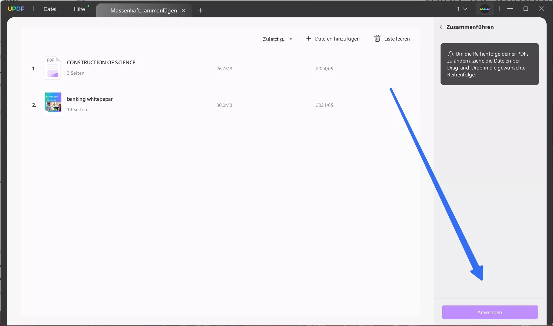 Passwortgeschütztes Kombinieren von PDF-Anwendungen mit Batch-Kombination