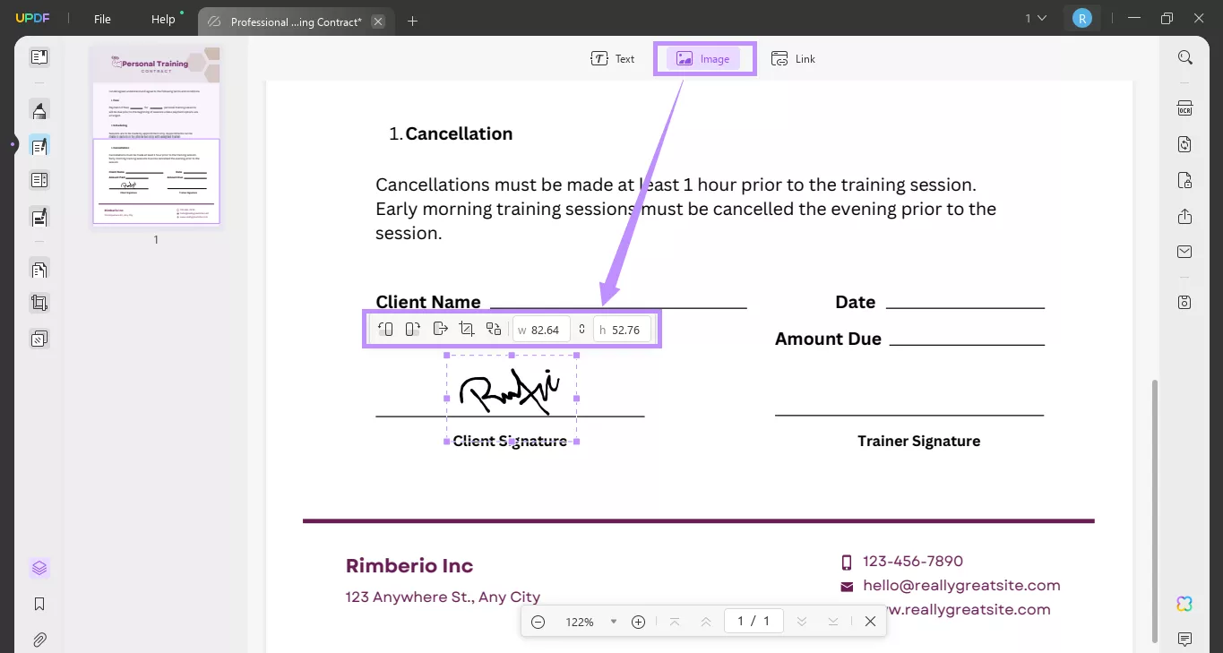 click image to upload signature updf windows