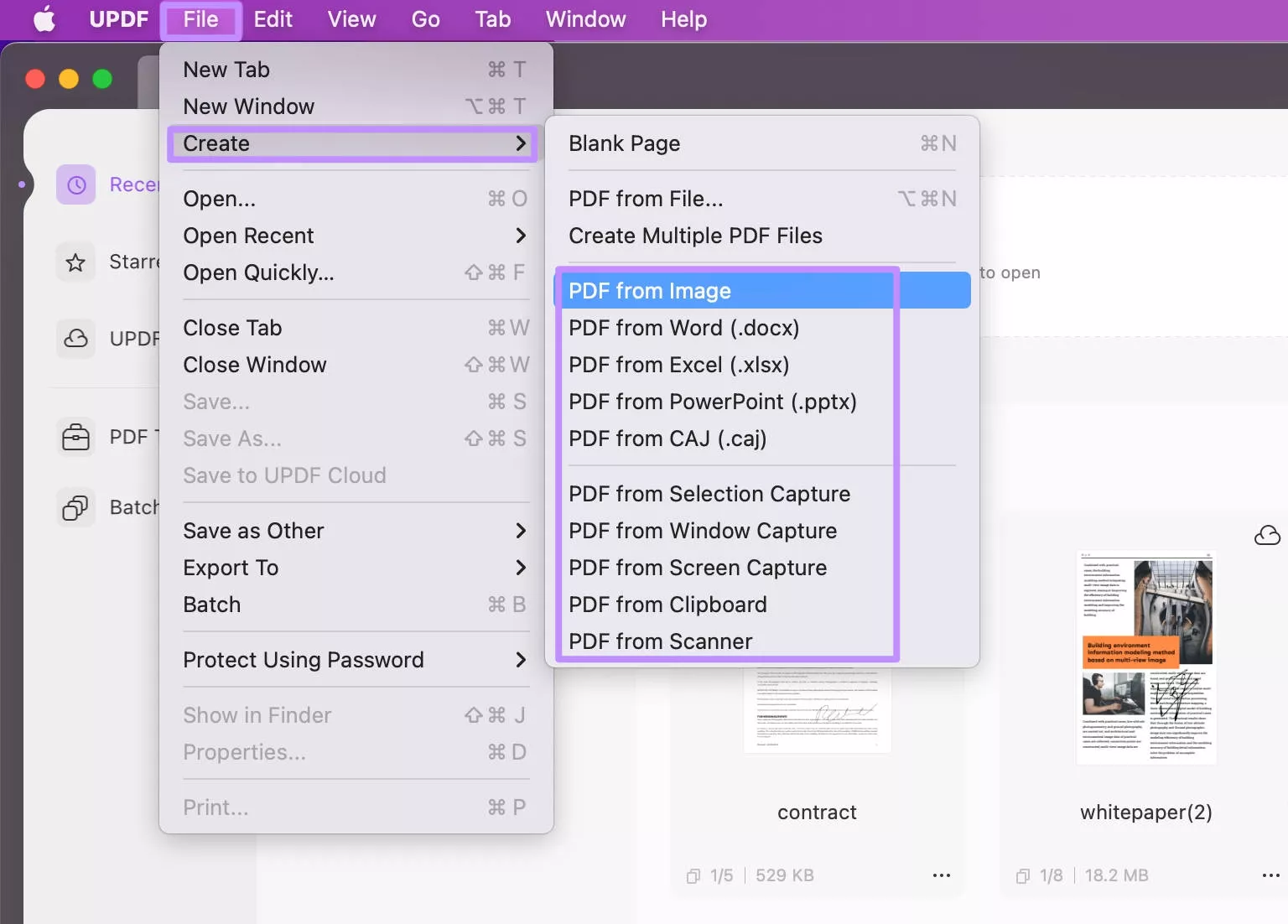 choose to create pdf from different formats with updf on mac
