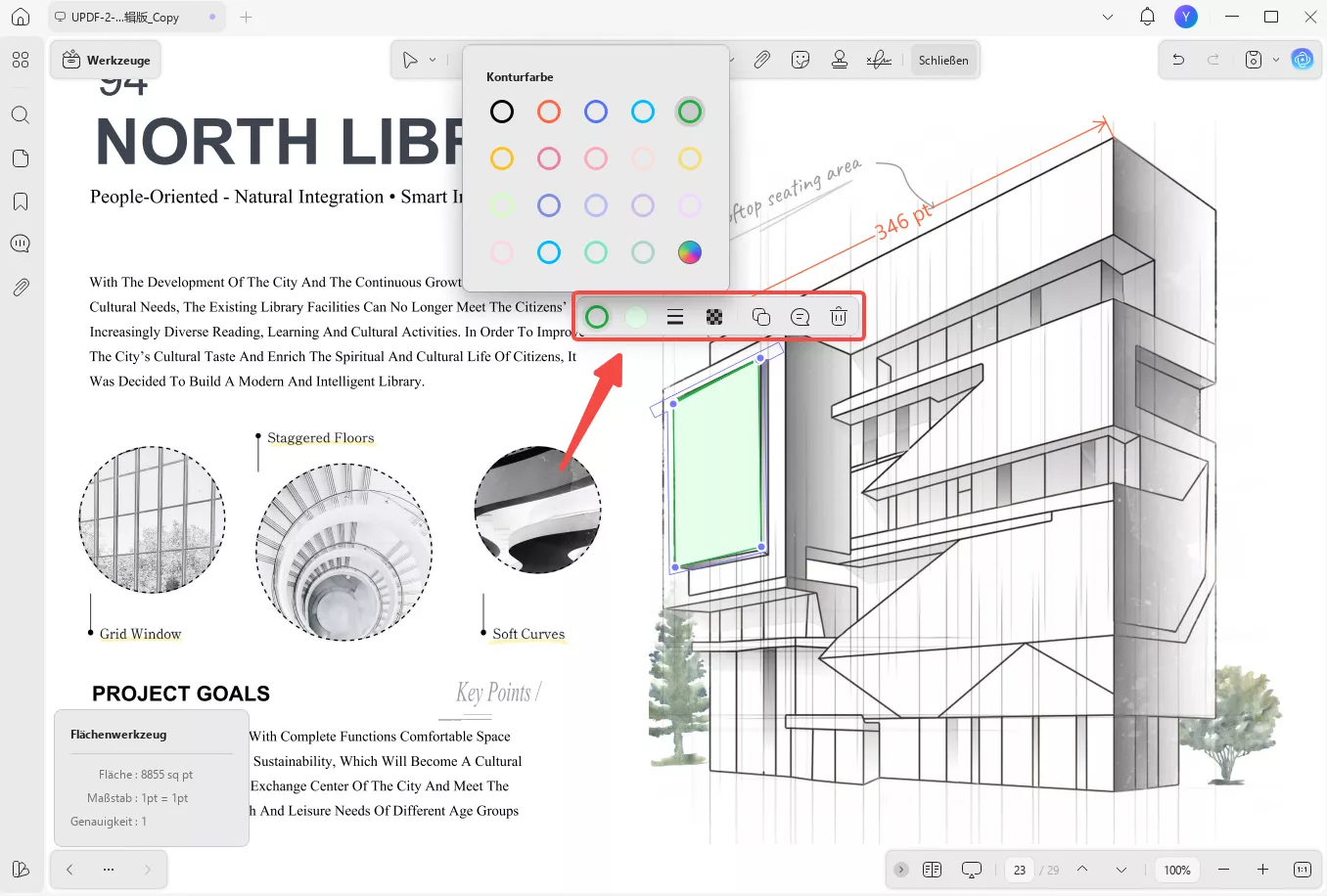 Farbe, Deckkraft und Dicke der Messlinie bearbeiten