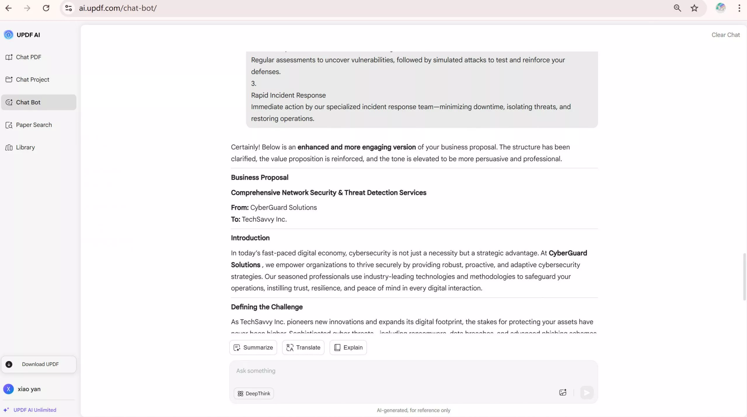 UPDF AI proposal writer