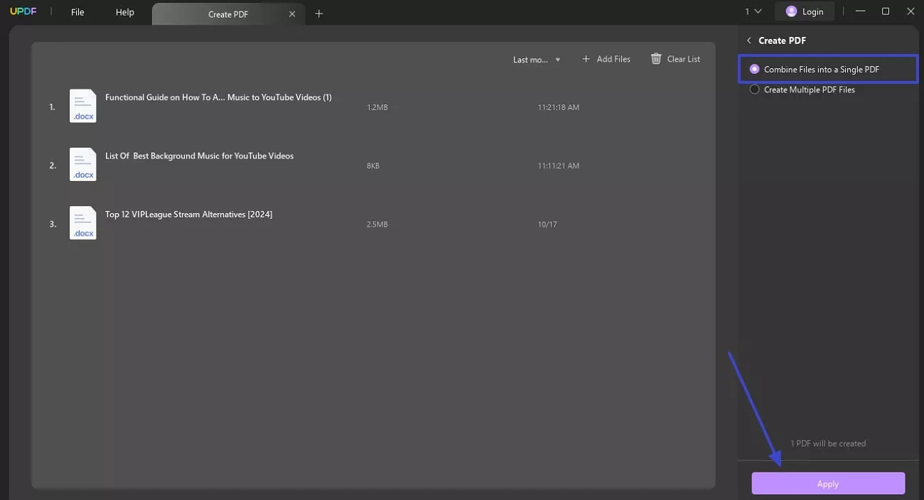 adicionar arquivos e criar um pdf