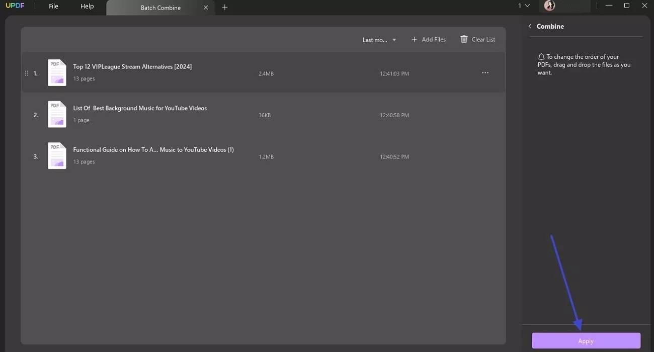adicionar arquivos e combinar em pdf