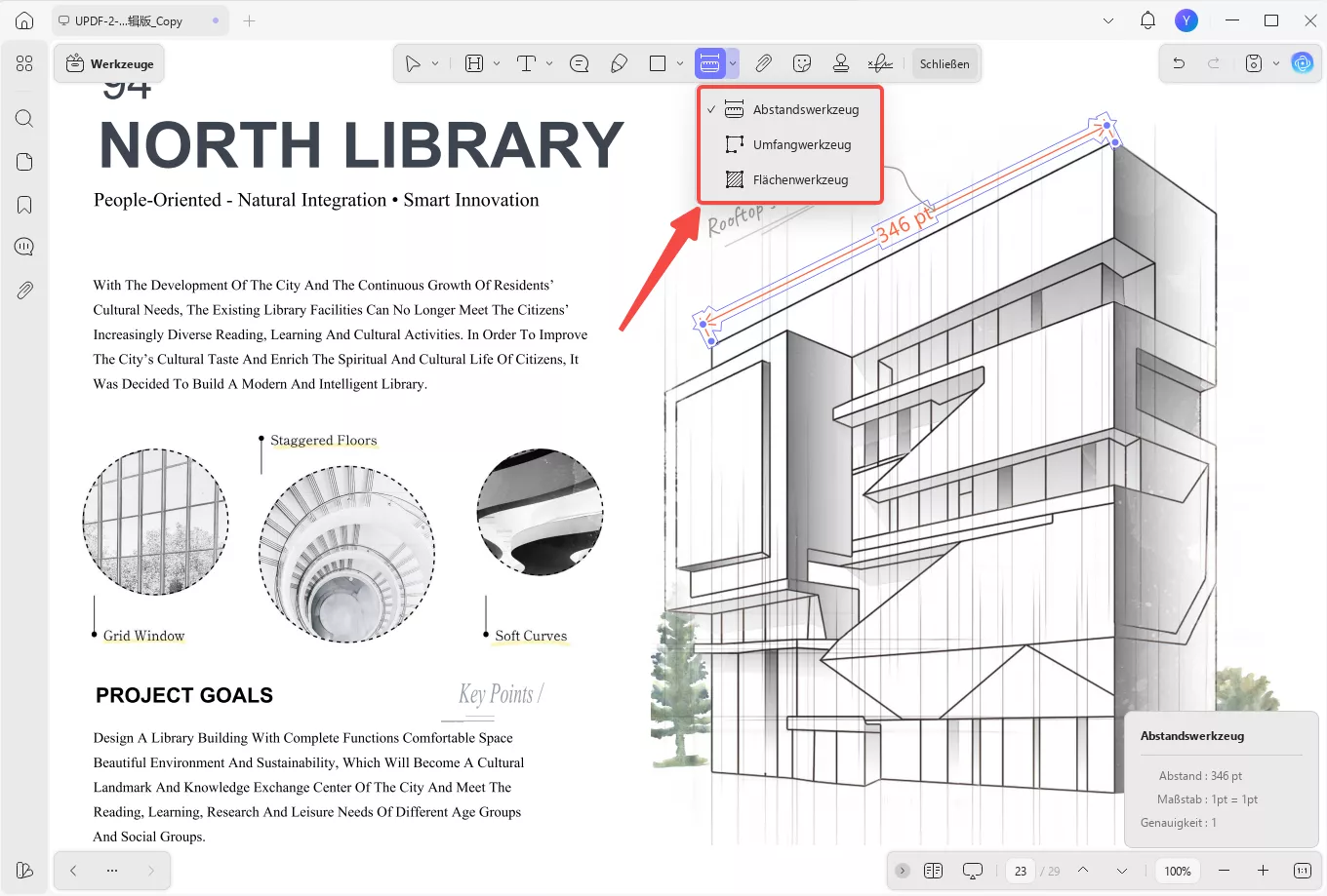 So messen Sie Entfernungen in PDF UPDF – Wählen Sie das Messwerkzeug