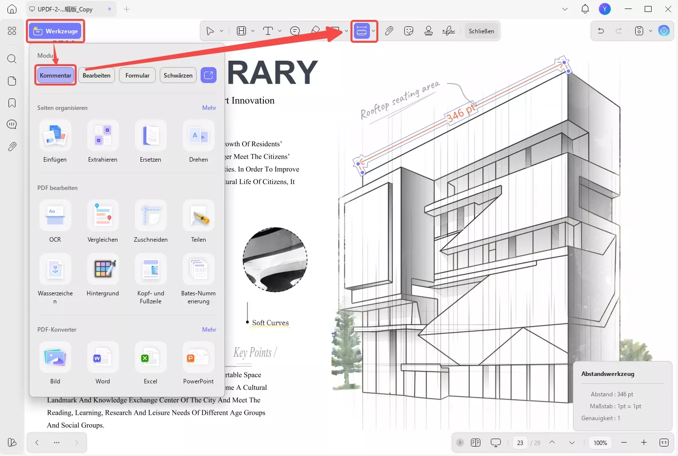 So messen Sie die Distanz in PDF-Dateien mit der UPDF-Distanzoption