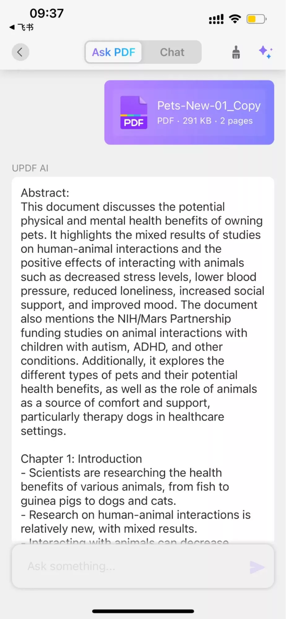 summarizing the uploaded pdf with updf ai on iphone