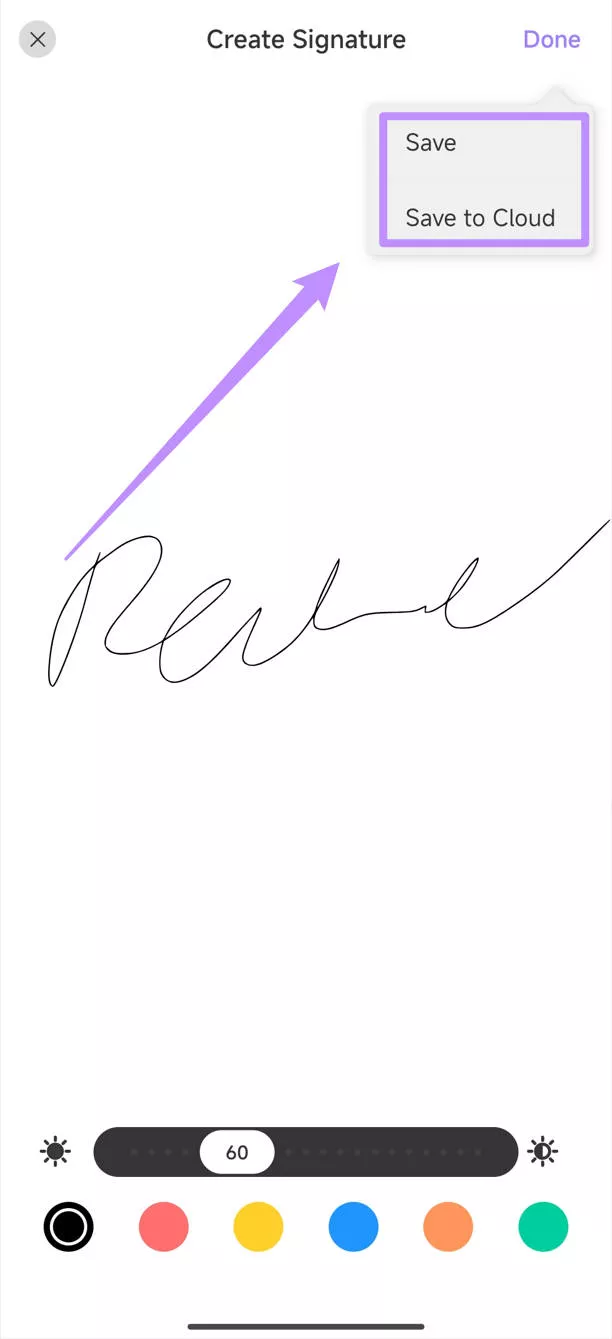 click done button to save the image siganture in updf for android