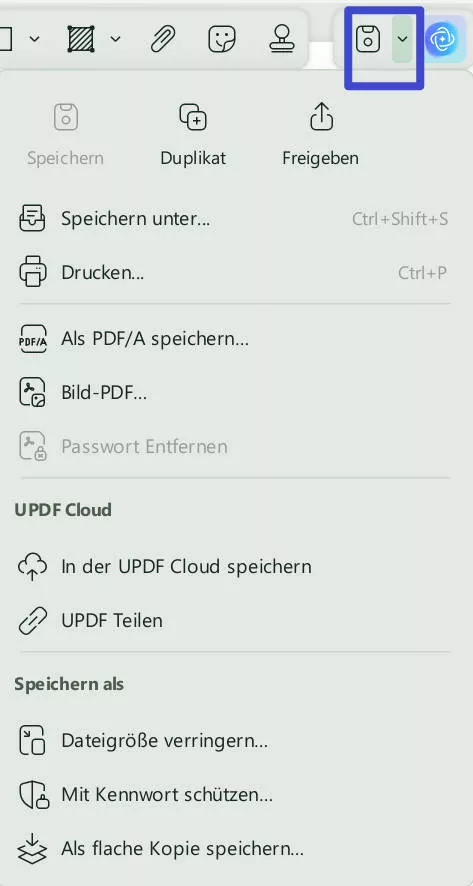Adobe Acrobat Messwerkzeug UPDF Speichern