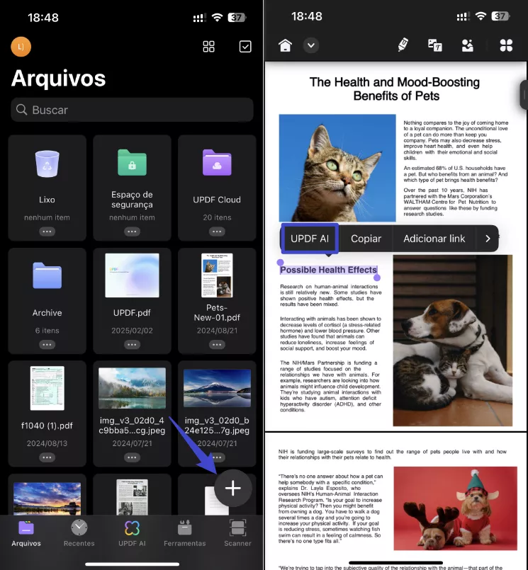 adicionar arquivo e acessar updf ai
