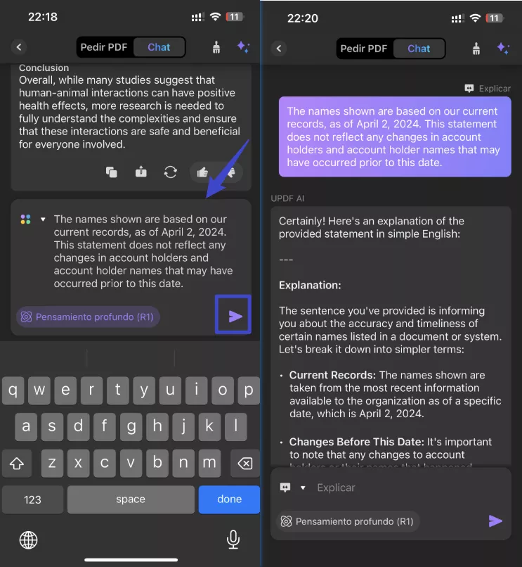 Abre el chat de IA y selecciona explicar.