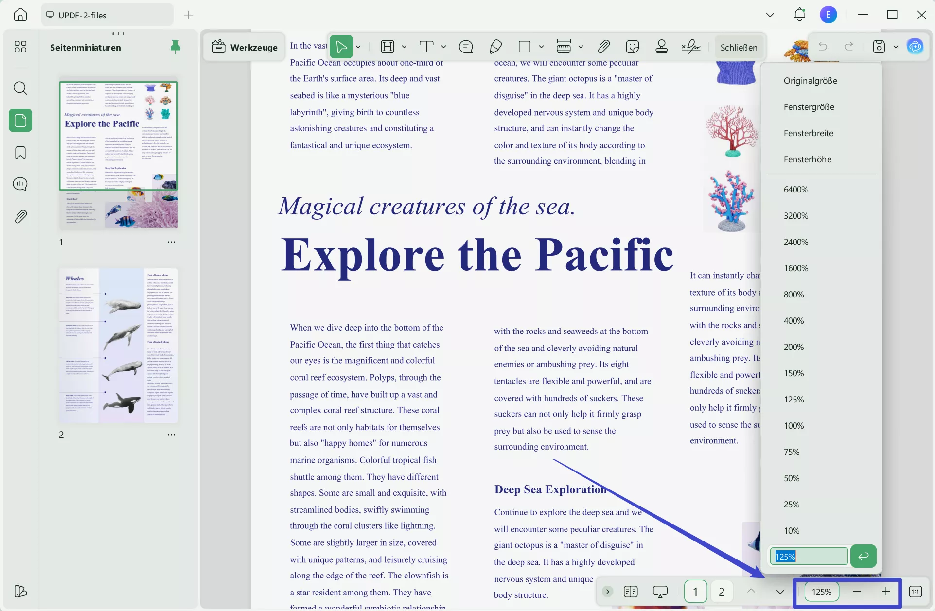 Vergrößern und Verkleinern der Navigationssymbolleiste