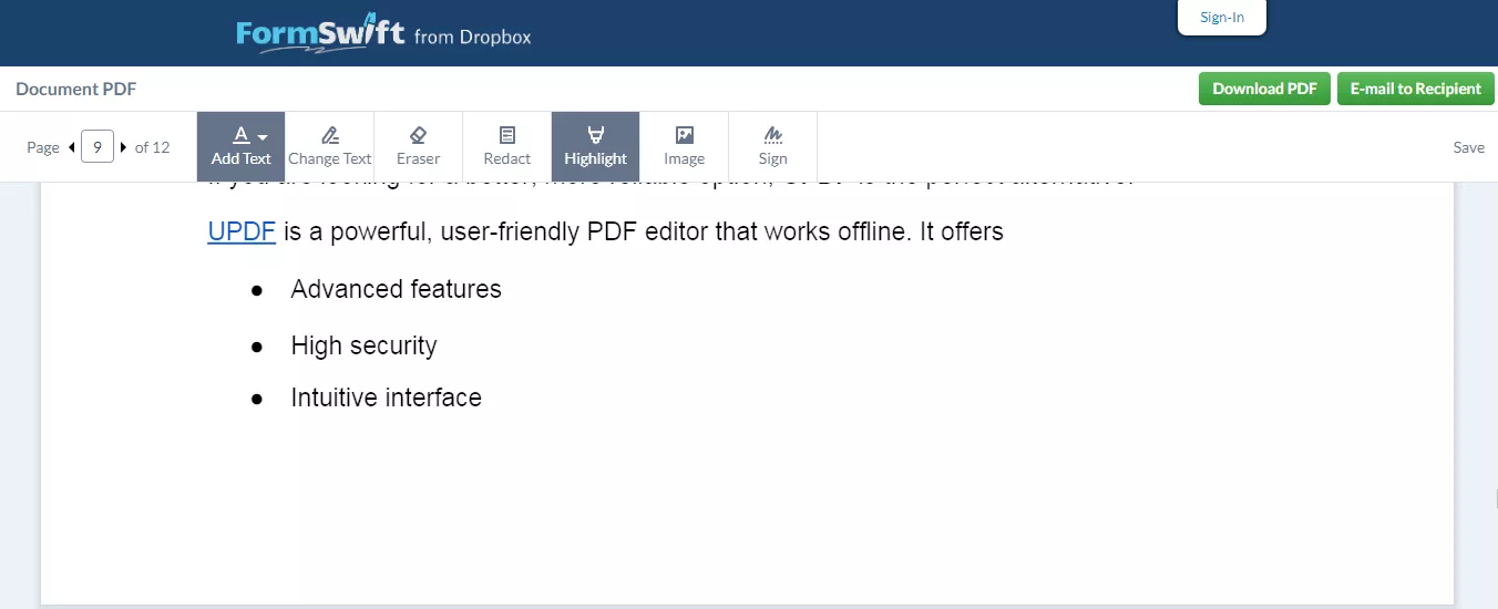 Adding Different Features in PDF with formswift