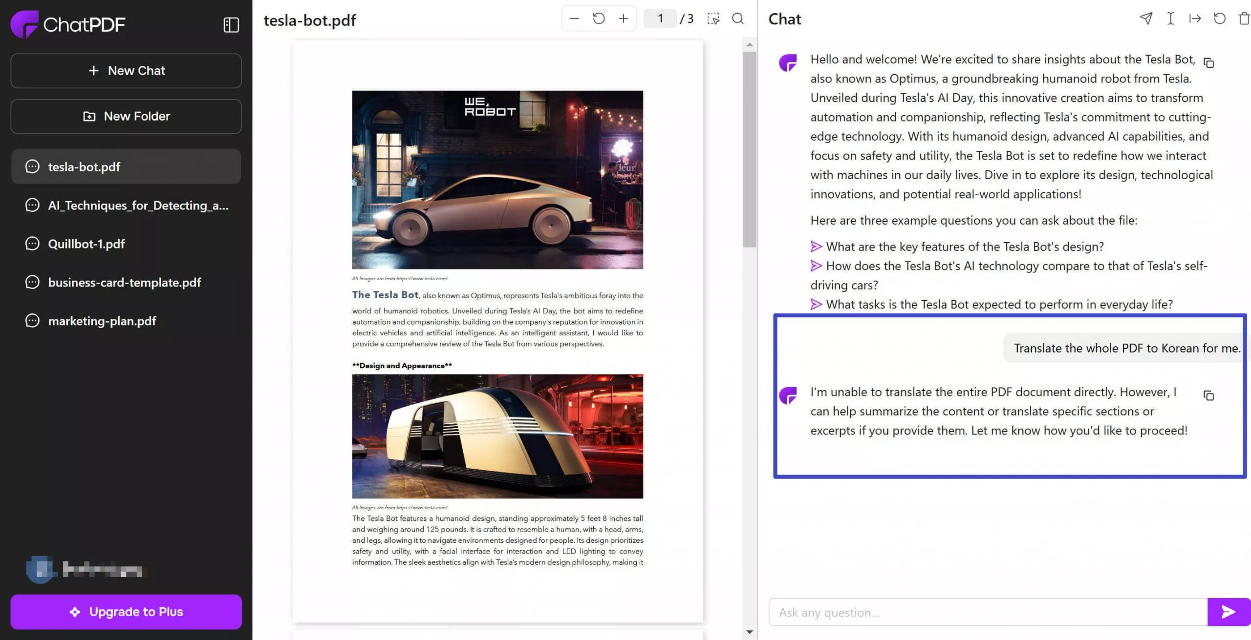 Tłumaczenie PDF przez ChatPDF