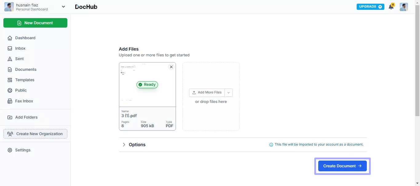 click create document in dochub