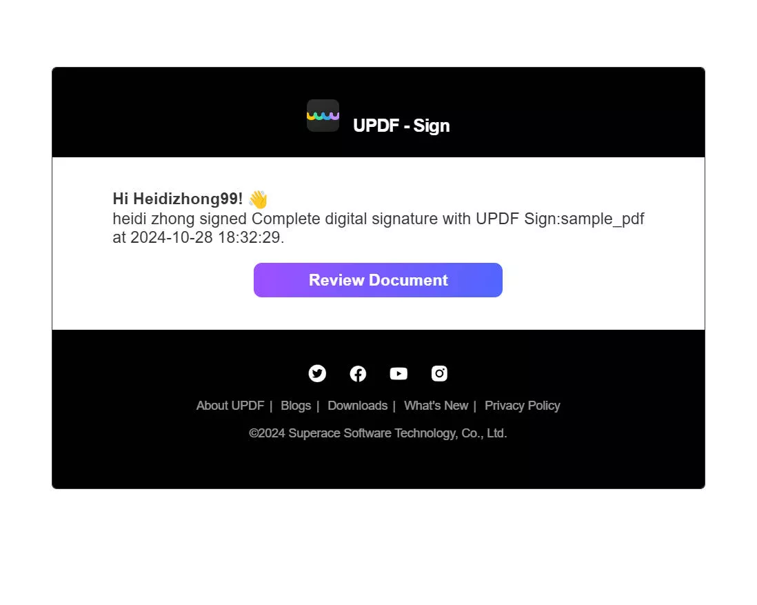 click review document to sign updf sign