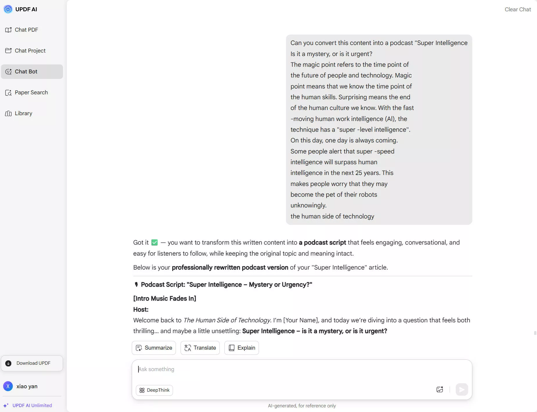 convert pdf to podcast with updf ai online