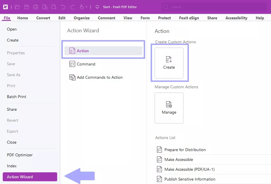 create a new action in foxit