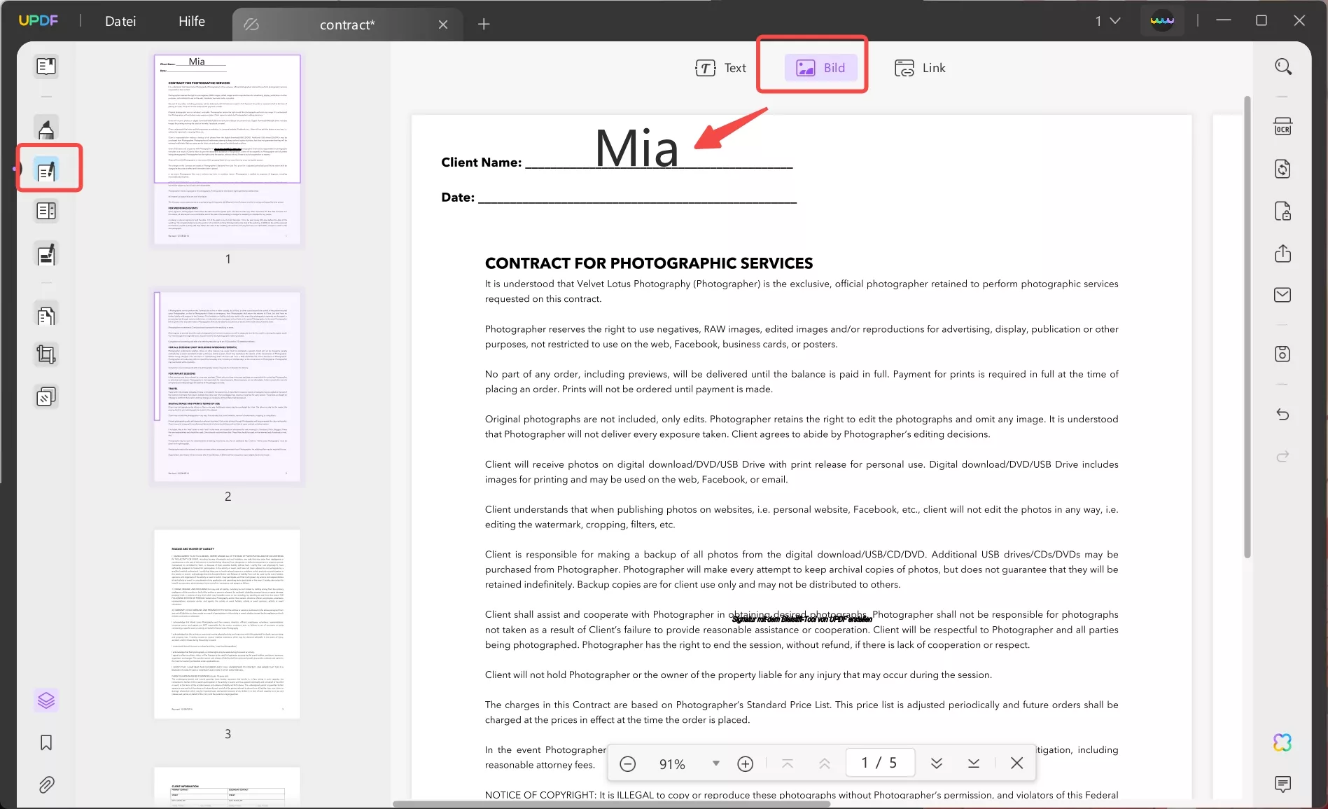 Bild der Signatur in UPDF hinzufügen