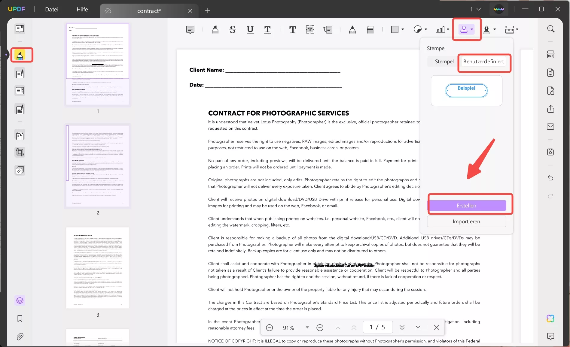 Signatur mit UPDF-Stempel erstellen